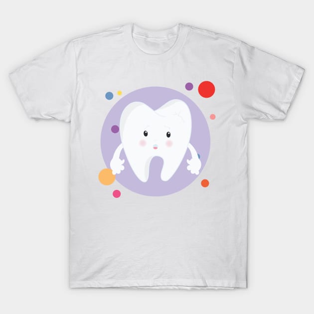 Sad Scared Broken Tooth With Cavity Adorable Cute Kawaii Design T-Shirt by The Little Store Of Magic